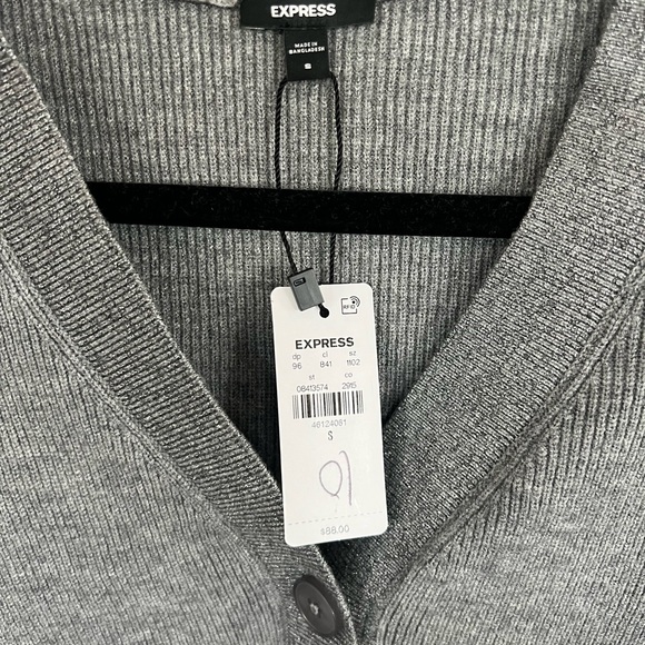 Express Shine Tipped V-Neck Cardigan Gray - Picture 5 of 6